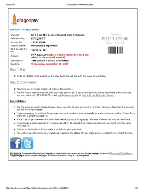 Dragonpay Payment Instruction.